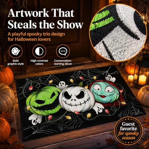 Pycat Halloween Doormat 24x35in Spooky Pumpkin Faces Ghost Lights - Indoor & Outdoor
