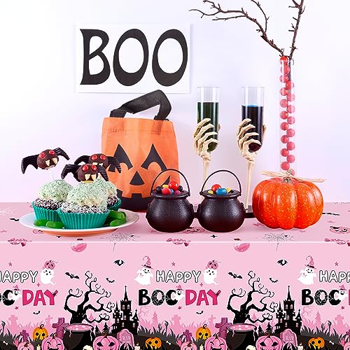 108-Inch 3-Pack Halloween Happy Boo Day Baby Shower Tablecloths - Pink Black Orange Ghost Pumpkin