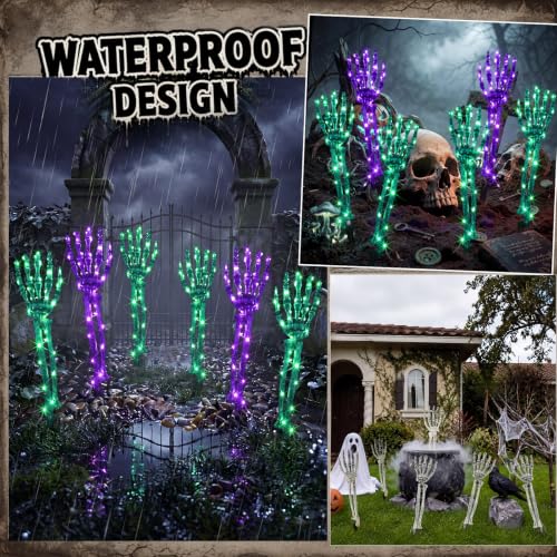 Halloween Skeleton Arm Stakes with LED Lights - Purple & Green, 36x27.5cm
