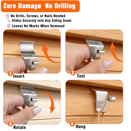 YUNFOOK 14 Pack Heavy Duty Vinyl Siding Hooks - No-Hole Stainless Steel Clips Support 18LB