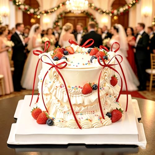 BAISUYANG 20 Pcs Long Slender Bow Cake Toppers - Red Wedding & Party Decor