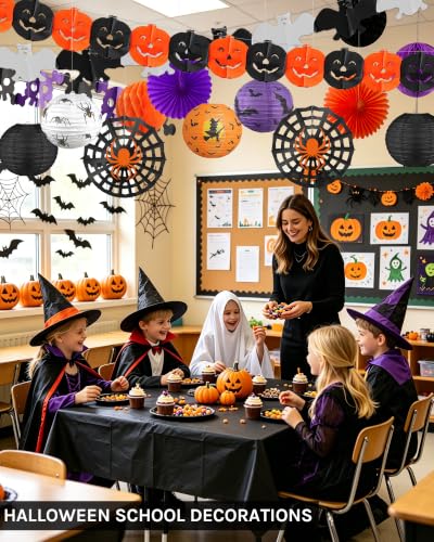 Halloween Indoor Decorations Kit with Paper Lanterns & Garlands - Spooky Festive Decor Set