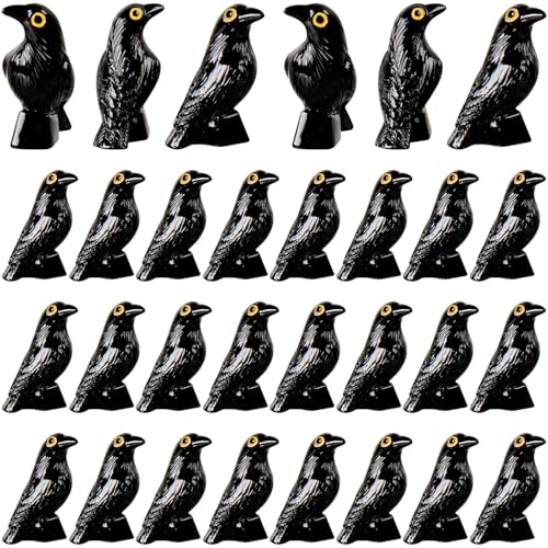 30 Pcs Mini Resin Black Raven Bird Figurines for Halloween Decorations - Tiny Crow Ornaments