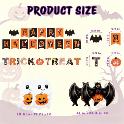 Halloween Decorations Bat Banner Ghost Balloons Party Supplies - Black