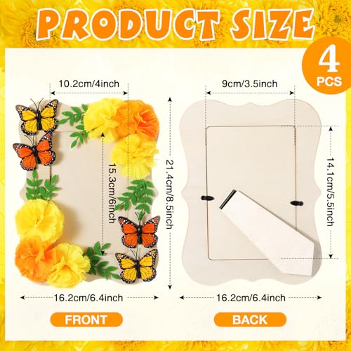 Dia De Los Muertos Picture Frames - Handmade Wooden Memorial Frames with Marigolds & Butterflies - 4 Pack, Fashion Style