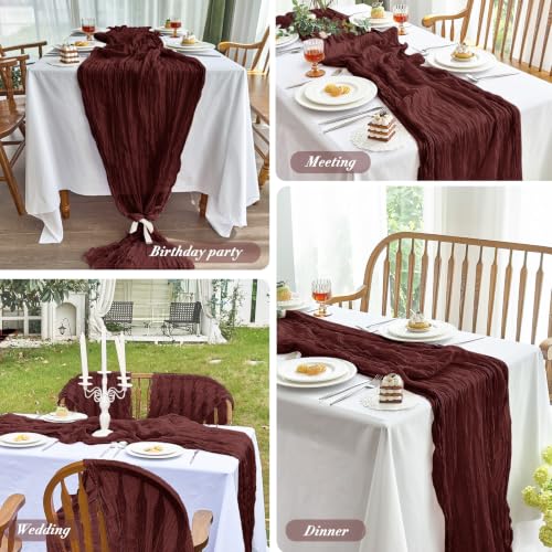 Burgundy 10FT Cheesecloth Table Runner 2 Pack for Christmas & Home Decor