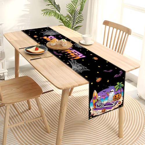 Summerween Halloween Table Runner Tropical Ghost Beach Party Decor 13x72in