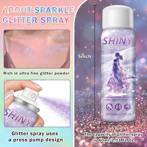 Body Glitter Spray - Holographic Glitter Hair & Body Spray - Purple - 2.11 Fl Oz