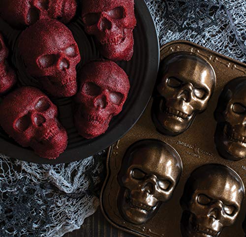 Halloween Skull Cakelet Pan - 11.8 x 10 Inch Bronze Cast Aluminum Bakeware