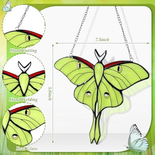 Luna Moth Stained Glass Window Hanging Set - Butterfly Decor Gifts - Variation of Luna Moth