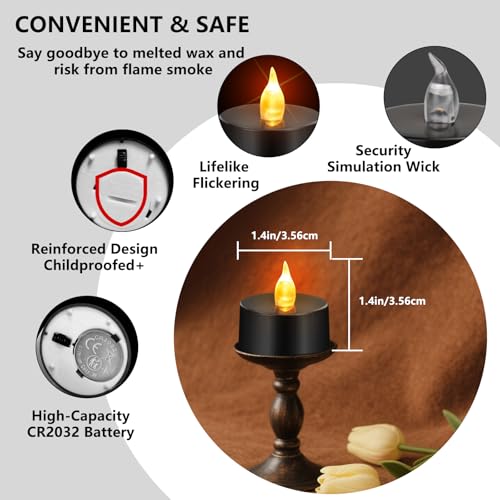 Battery Operated Flameless LED Tea Lights 50 Pack - Black Base, 200+ Hours