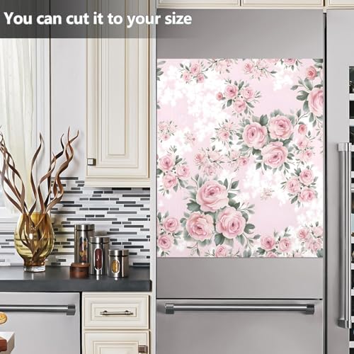 Floral Pink Roses Dishwasher Magnet Cover Sticker - 23 x 26 in Decorative Refrigerator Panel - Magnetic Vinyl