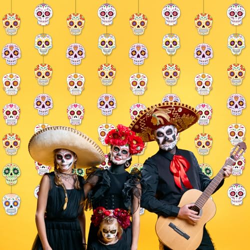 Sugar Skull Banner - Dia De Los Muertos Halloween Decorations, 8 Pieces