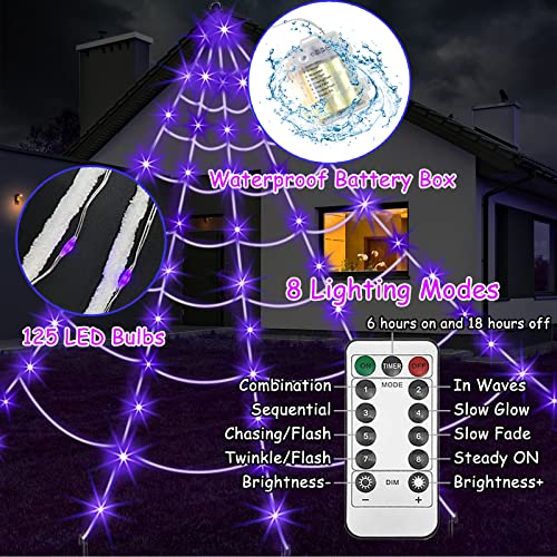 Outdoor Halloween Spider Web Lights Set - Purple LED with Large Spider & Variations