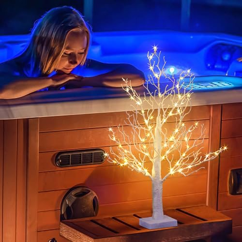 24in Lighted Willow Tree Bonsai with 70 Mini LED Lights - White Artificial Tree for Home & Holiday Decor
