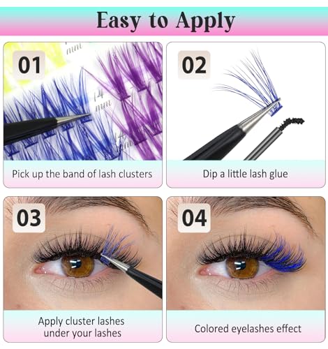 Colored Lash Clusters Set - 240 Faux Mink False Eyelashes in 6 Bright Colors