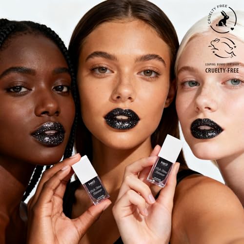 Hydrating Glitter Lip Gloss - Black, Long Lasting Shine & Plumping Effect