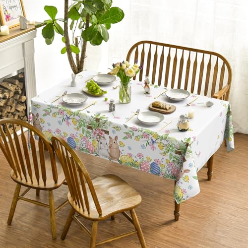 Easter Tablecloth 60 x 104 Inch Rectangular Pink Bunny Design - Durable Polyester