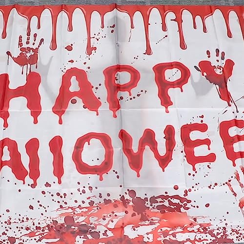 Halloween Bloody Backdrop Banner - White Scary Party Decor 70.87 x 43.31 Inches