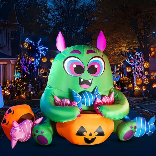 Halloween Inflatable Monster with Candies - 5 Ft Outdoor Yard Decor with Built-in LEDs