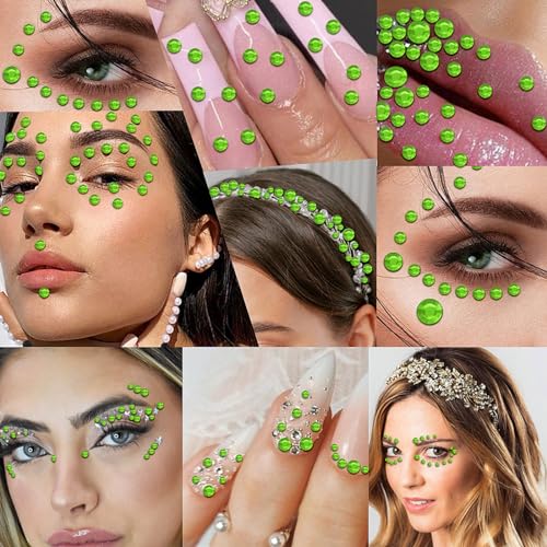 Self Adhesive Face Gem Stickers - Rhinestones for Makeup & Crafts, Green