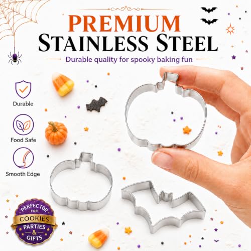 Halloween Cookie Cutter Set 7 Pieces Ghost Bat Pumpkin Cat Witch Hat Spider Food Grade Stainless Steel