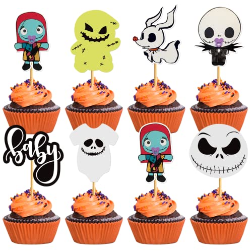 Halloween Cupcake Toppers Set - 28 Spooky Ghost & Skull Decorations for Cakes