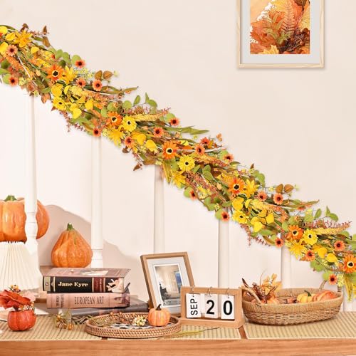 Artificial Fall Leaves Garland - 6ft Thanksgiving Decor with Golden Style