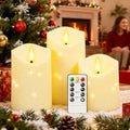Flameless Candles with Timer - Ivory 3-Piece Battery Operated Flickering Pillar Candles for Holiday & Home Decor