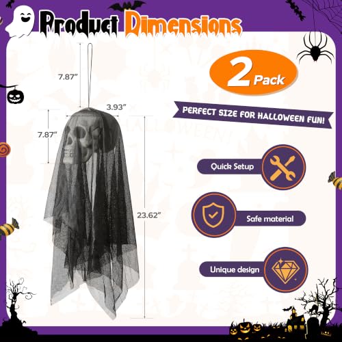 Halloween Hanging Skeleton Skull Decor Set - Black Ghost and Grim Reaper Props