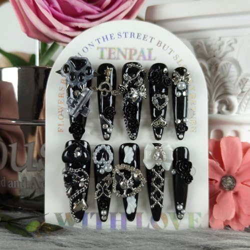 Black Dog Paw Gothic Press-On Nails - Long Stiletto, XS Variation #076