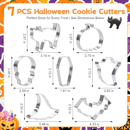 7-Piece Halloween Cookie Cutter Set - Stainless Steel Spooky Shapes for Baking & Crafts