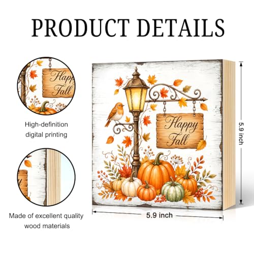 Happy Fall Harvest Pumpkins Wooden Block Plaque Sign - White089