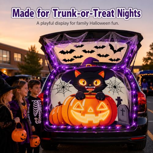 Halloween Trunk or Treat Car Decorations Kit with LED Lights & Backdrop