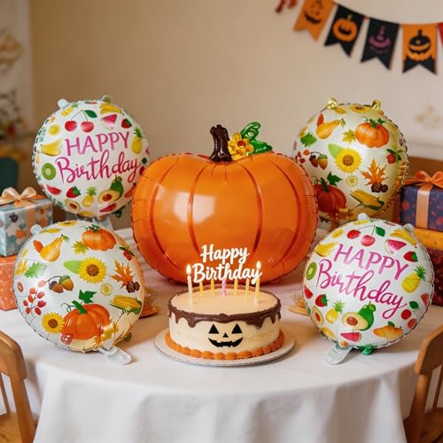 Fall Harvest Foil Balloon Set - Pumpkin, Fruit & Autumn Designs for Thanksgiving & Halloween