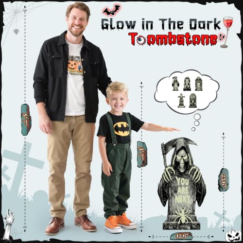 Glow in The Dark Halloween Tombstones Set - 23.6 Inch, 5 Pack Yard Decorations