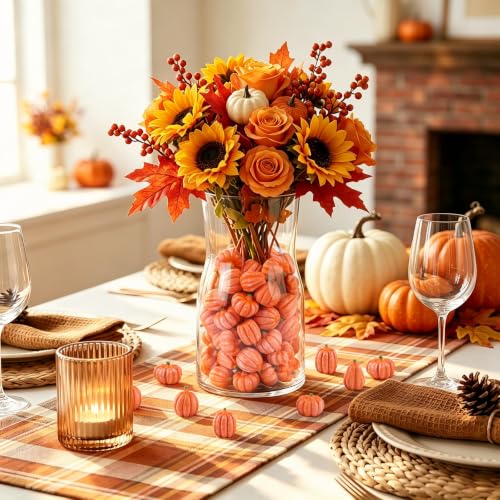 Orange Resin Mini Pumpkins Set of 100 for Fall Thanksgiving Halloween Decor - Variation: Orange