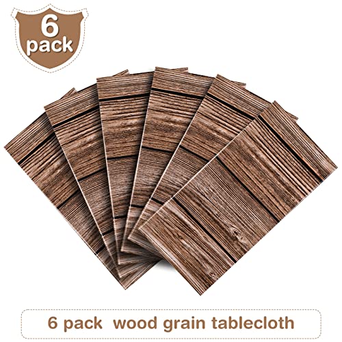 Wood Grain Plastic Tablecloth - Brown, 54 x 108 Inches, 6 Pack