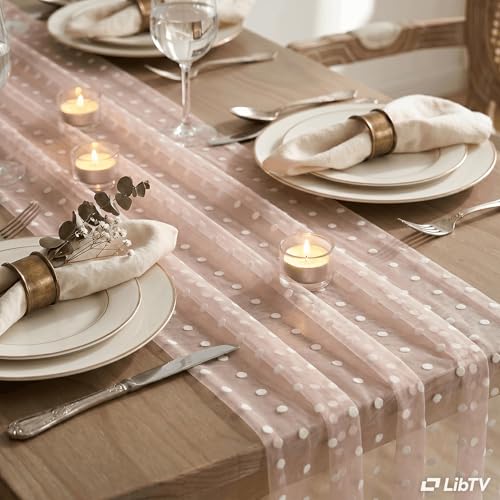 Pink Gauze Flocking Table Runner 10FT for Wedding Holiday Dining - Variation 28" x 120"