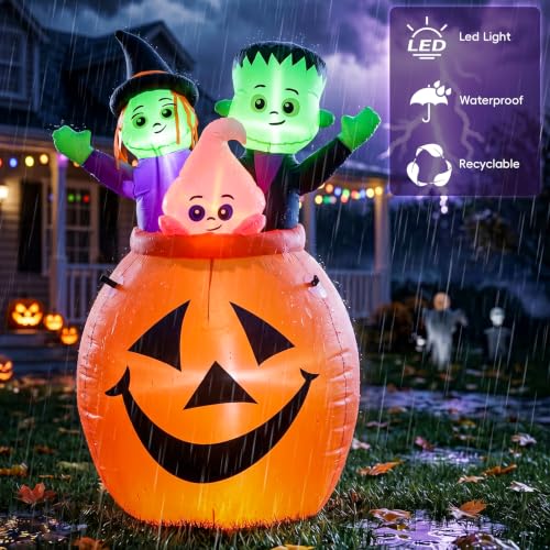 5ft Halloween Pumpkin and Ghosts Inflatable Decoration - Pumpkin Three Ghosts