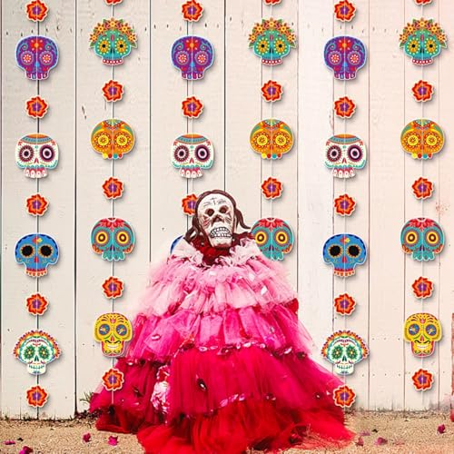 Halloween Day of The Dead Sugar Skull Garland - 6 Strings, 40 Inch