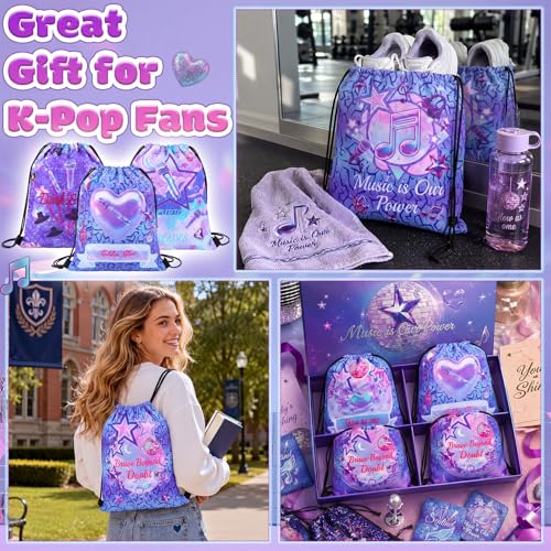 24 Pcs Kpop Party Favors Drawstring Bags - Purple Y2K Style - Bulk