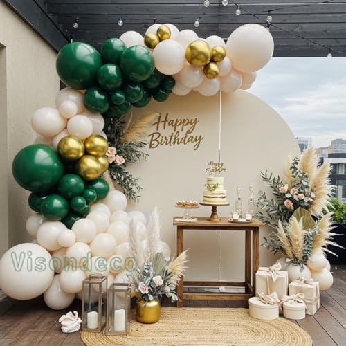 Green White Balloon Arch Kit for Party Decoration - Emerald & Gold Variations