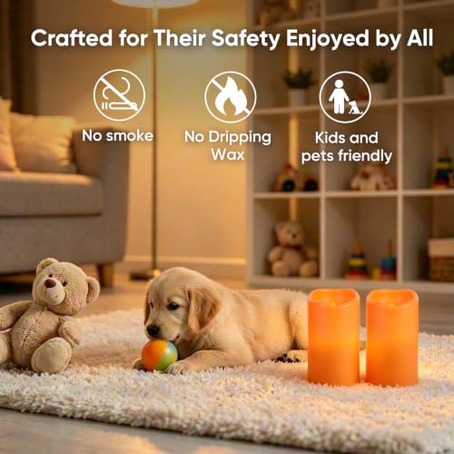 Orange Flameless Waterproof Candles 3x5 Inches, LED Pillar Lights, 2 Pack