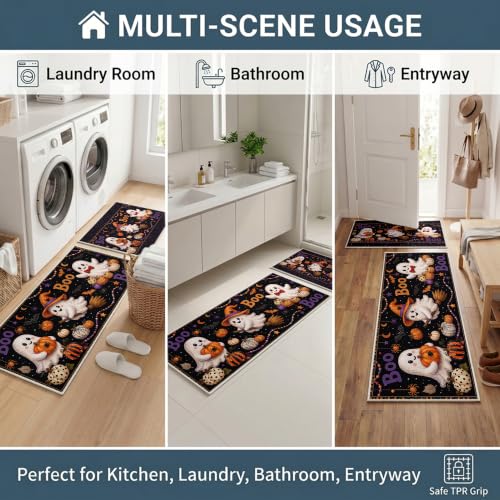 Halloween Doormat Set 2 Piece Cute Ghost with Pumpkin and Welcome Mat - Fall Holiday Decor