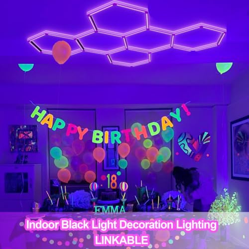 LED UV Black Lights Fixture for Neon Glow Party - 3 Hexagon Grids