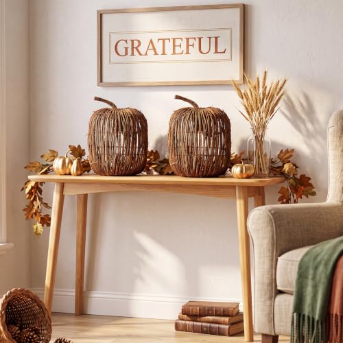 Artificial Wicker Pumpkin Decor Set - 12 x 10 Inches Farmhouse Fall Decoration - 2 Pieces