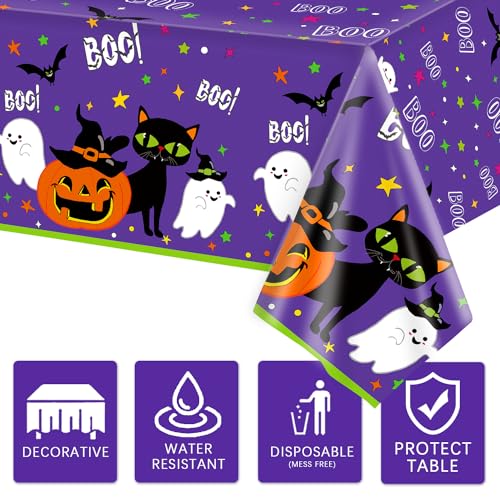 Halloween Tablecloth 3 Pack - Large Bats & Pumpkin Disposable Plastic Cover - 54x108 Inch - Halloween
