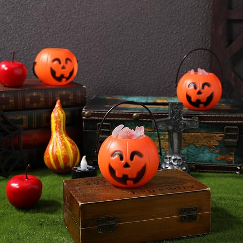 Mini Halloween Pumpkin Buckets - 20 Pack, Plastic Candy Baskets for Trick-or-Treating