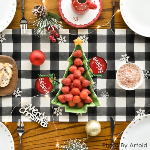 Buffalo Plaid Gnome Xmas Tree Place Mat Set with Table Runner - Holiday Decor